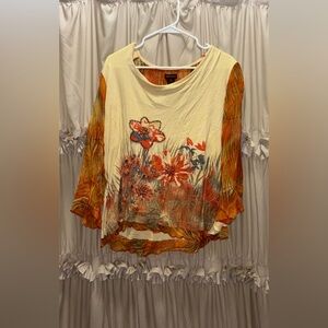 Max Studio Cream and Orange Floral Blouse